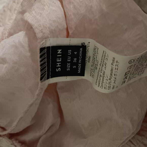 Shein Smocked Puff Sleeve Peplum Top - Light Pink - Picture 12 of 12